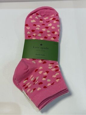 Kate Spade Quarter Socks 3 Pair Set Pink Heart Gray NWT